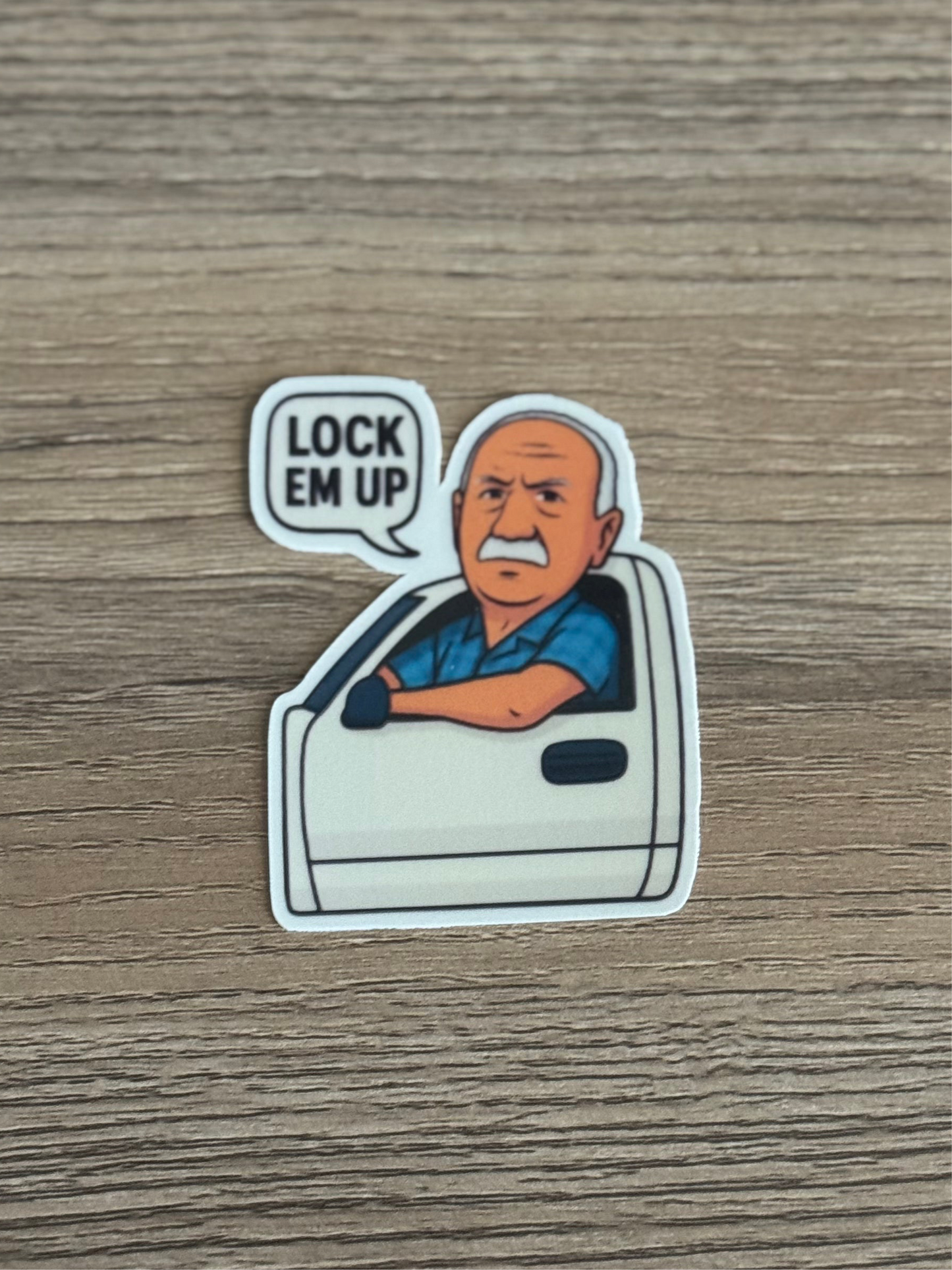 Lock ’Em Up – Funny Old Guy Patrol Truck Vinyl Sticker | Frontline Misfits
