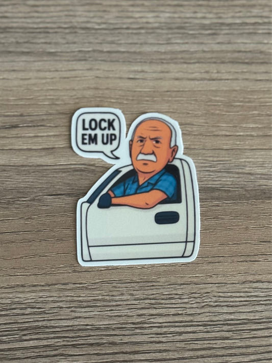Lock ’Em Up – Funny Old Guy Patrol Truck Vinyl Sticker | Frontline Misfits