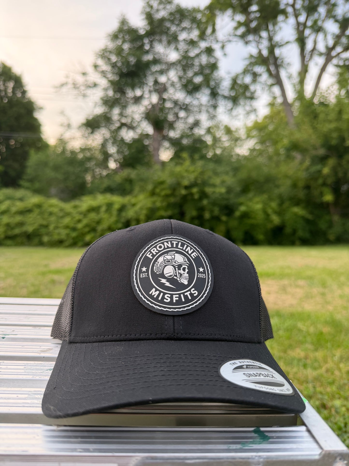 Frontline Misfits Snapback Logo Hat - Black/Black & White Patch