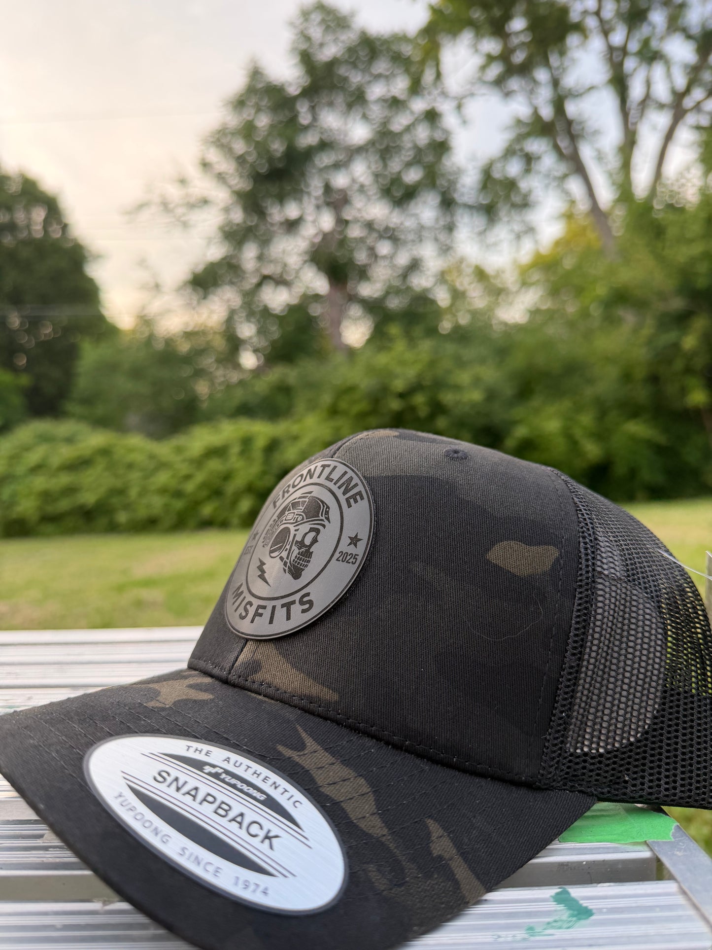 Frontline Misfits Snapback Logo Hat - Black Multicam/Black Patch