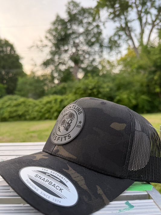Frontline Misfits Snapback Logo Hat - Black Multicam/Black Patch